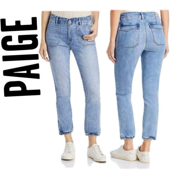 PAIGE MAYSLIE MARIENNE CROPPED DENIM JOGGER JEANS ELASTIC HEM Sz 29 AESTHETIC - Picture 2 of 11